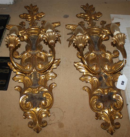 2 pairs of gilt wall lights, a single similar example and 2 others